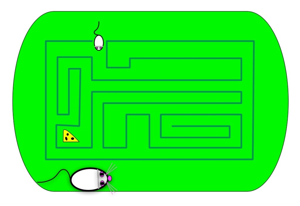A simple maze with mouse and cheese.