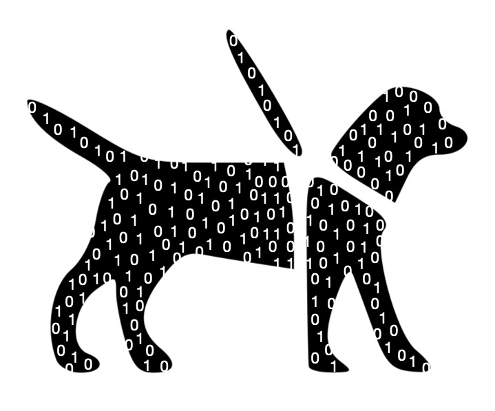Guide dog silhouette with binary superimposed